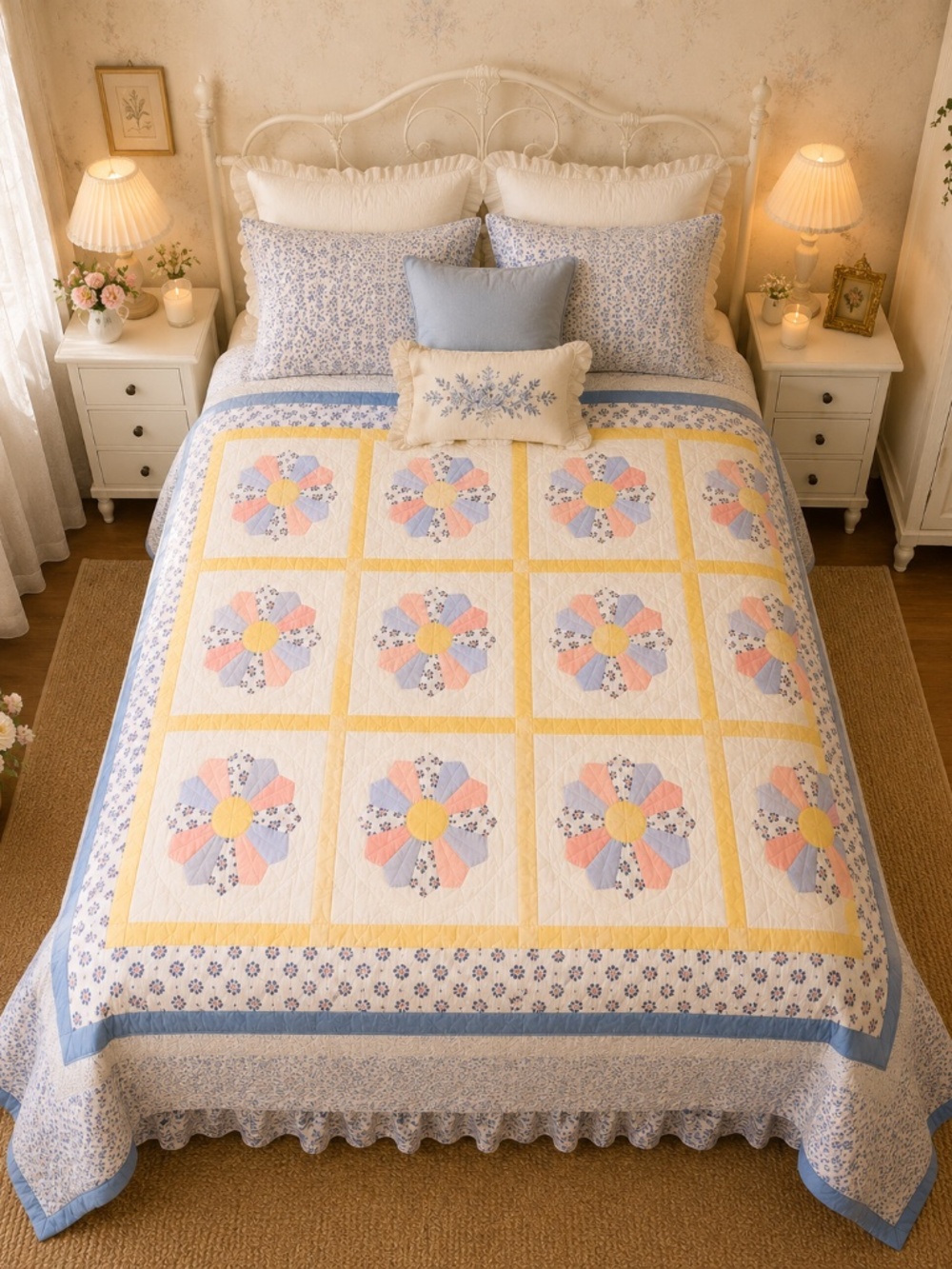 NEW Handmade Floral Patchwork Quilt Blanket Cottagecore 92x70